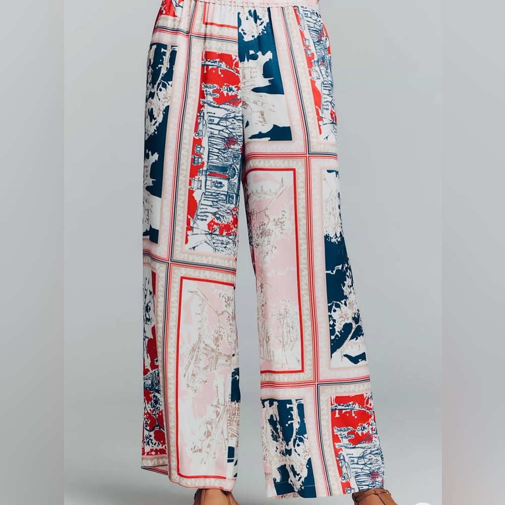 ANTHROPOLOGIE MAEVE MULTICOLOR LOW SLUNG PRINTED WIDE LEG TROUSERS S NWT